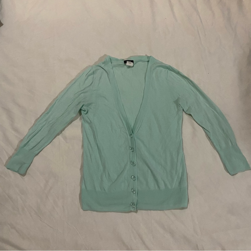 J. Crew Mint Green Lightweight Button Cardigan